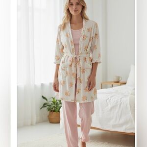 Adonna Set Matching Floral Cotton Sleepwear & Robes for Women Size Small